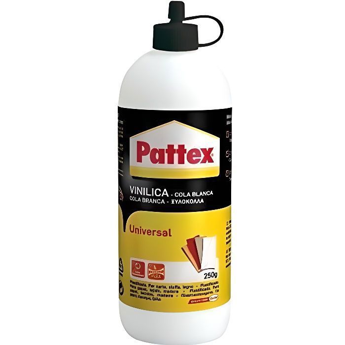 Pattex 1715112, Pâte, Colle PVA (acétate de polyvinyl), Bouteille, Noir, Blanc, Jaune, Transparent, 250 g