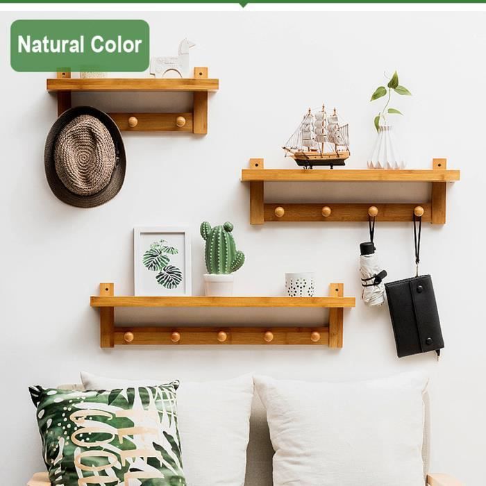 TEMPSA Patère Mural en Bambou Porte manteau Crochet Mural 4 hooks