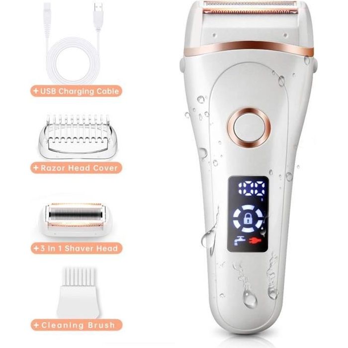 3 en 1 Épilateur Électrique Femme, rasoir indolore pour femme, étanche, humide et sec, épilateur rechargeable USB à faible bruit