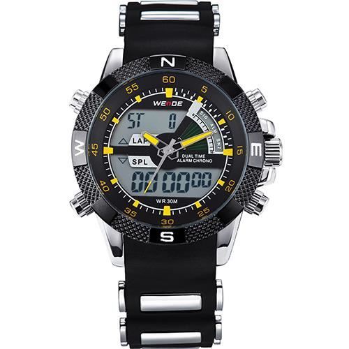 WEIDE Montres Hommes Marque De Luxe Célèbre Militaire LCD Lumineux Date Semaine Affichage Relogio Masculino Silicone Yellow Hand