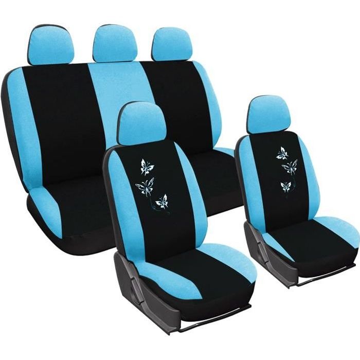 WOLTU Housse de siège universelle,couverture de siège de voiture,avec broderie papillon,Noir Bleu
