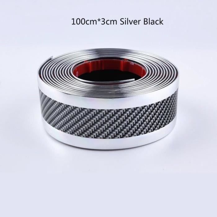 100X3cm Silver Black -1 mètre de Fiber de carbone caoutchouc bande de moulage caoutchouc pour voiture porte pédale garniture pare ch