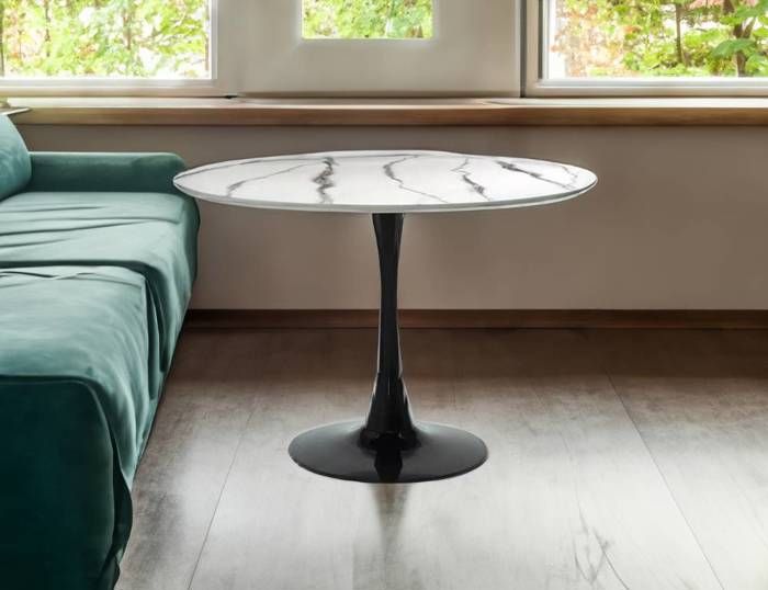 Table ronde salle à manger 80cm effet marbre zébra BOGOTA - Cdiscount