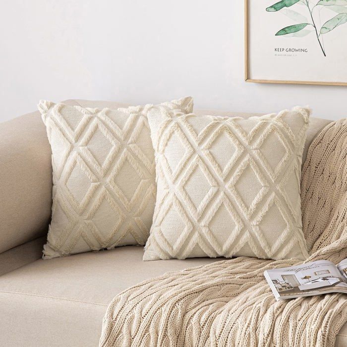 Housse de coussin - Lot de 2 - Velours doux - 45 x 45 cm - Beige classique