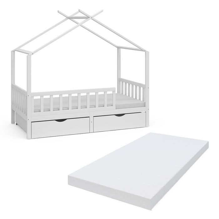 Lit cabane Franka 80x160 cm avec 2 tiroirs et matelas Blanc Vitalispa 40403 Lit cabane Franka 80x160 cm avec 2 tiroirs et matelas Blanc Vitalispa 40403