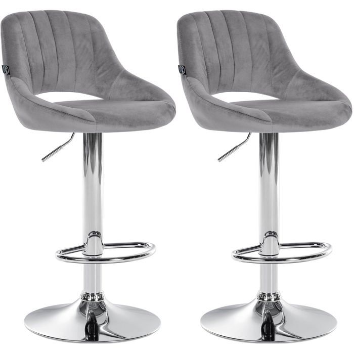 Lot de 2 tabourets de bar avec repose pieds en forme d arc assise en tissu gris cadre en metal TDB10758