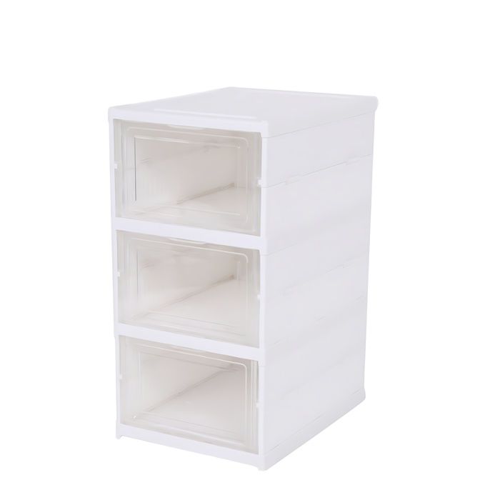 Boîtes de rangement à chaussures - Blanc - Pliables - Couvercle transparent - 3 étagères - Design moderne