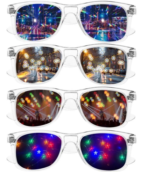 Lunettes Kaléidoscope Effet Arc-en-ciel - Pour Festivals, Concerts, Raves - Monture PC, Branches 140mm - Avec Pochette De Protection