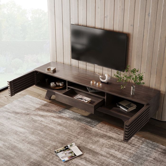 Meuble TV 150x35x44 cm avec un Tiroir et deux Portes Meuble TV Moderne Minimaliste Couleur Bois Vintage.