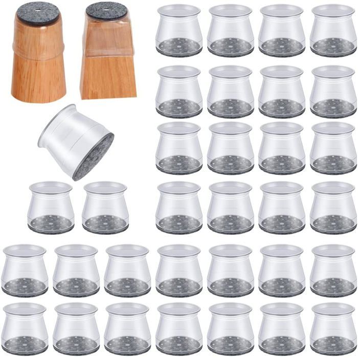 32 Pcs Grand Protection Pied de Chaise Protections de Sol en Silicone Transparent pour Pieds de Chaise avec Patins en Feutre