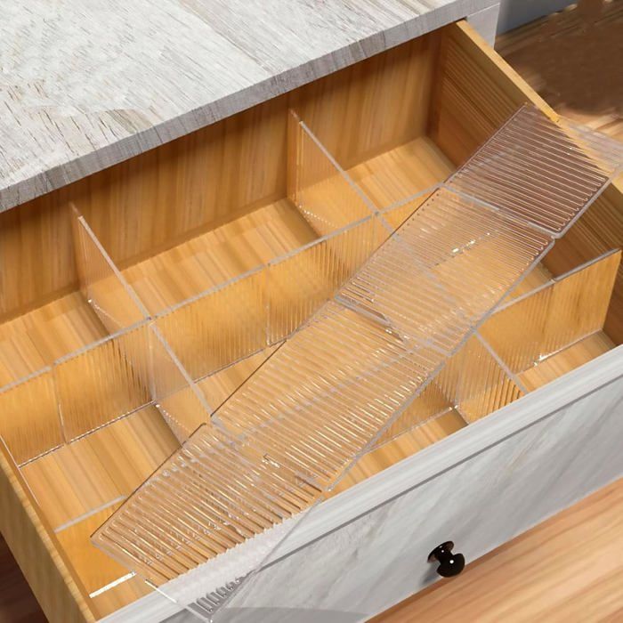 Lot de 4 séparateurs de tiroir réglables blancs transparents pour armoire sous-vêtements chaussettes organisateur de bureau