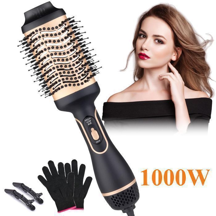 Brosse Soufflante 3 en 1 One-Step Séchage et Coiffage 1000 W Brosse Chauffante Ionique 3 Modes Lissage et Volume Noir/Or