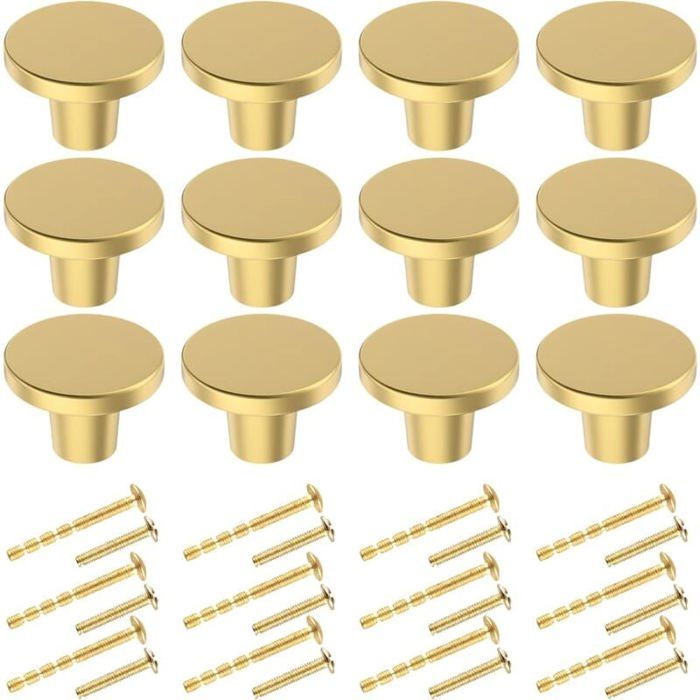 Boutons de Porte Laiton Rond Boutons de Meuble 20×25mm Vintage Poignées de Meuble dorée pour Commode Armoire Meuble Porte