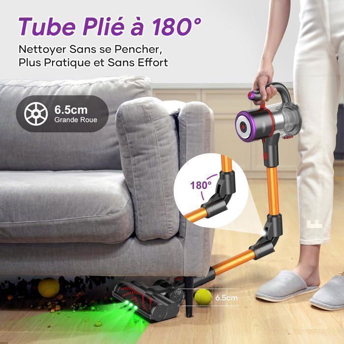 Aspirateur Balai Anti-Poils dAnimaux - 550W 53min Autonomie Filtration 5 Étapes