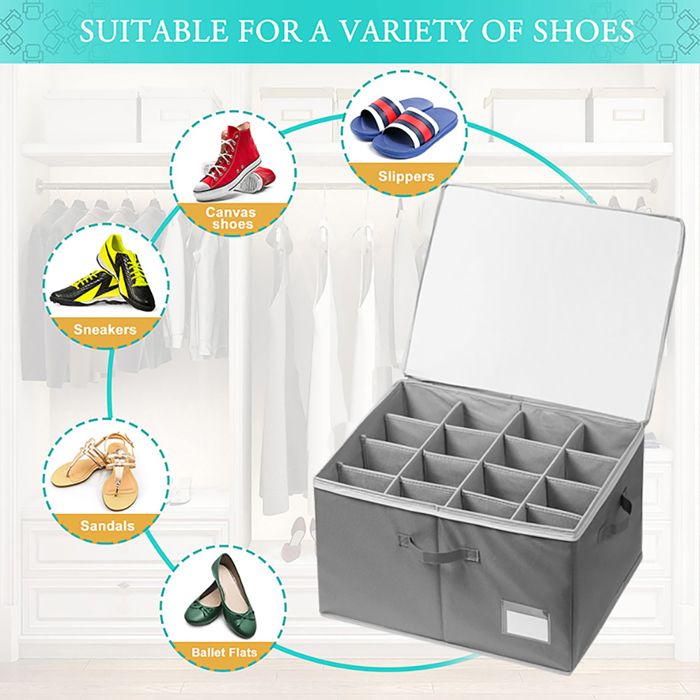 Organisateur chaussures placard 16 paires - Boîtes rangement transparentes gris