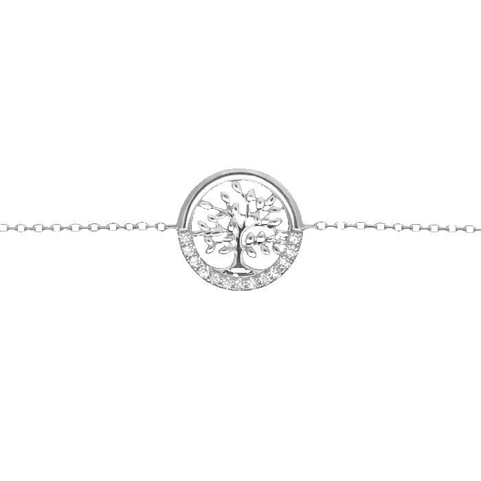 Bracelet ARBRE DE VIE Femme Argent 925 Rhodié & Zirconiums – Longueur Réglable 16 5-19 5cm – Bijou Poinçonné Cadeau Porte-Bonheur