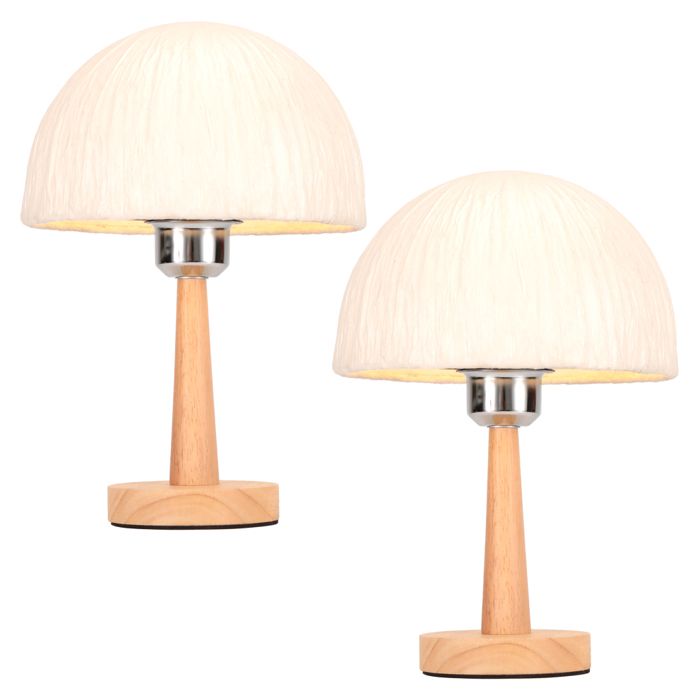 Lampe de table - SMOTOP - Bois & métal - Abat-jour semi-circulaire blanc - Lot de 2 E27 (sans ampoules)