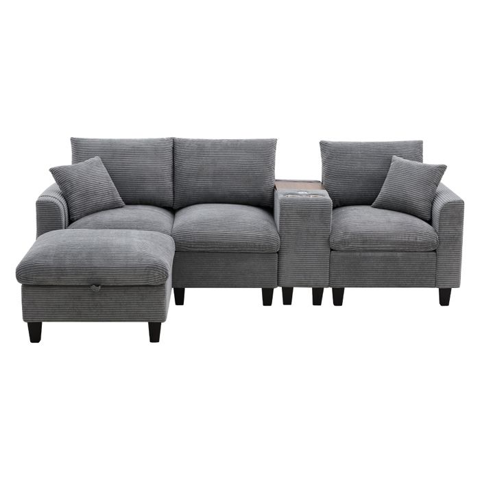 Canapé L-modern convertible console velours gris 229.00x149.50x83.00