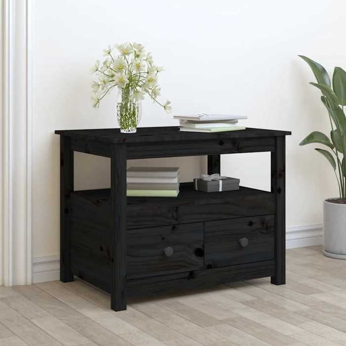 En solde Table à café élégante - UU - Table de Salon - Noir 71x49x55 cm Bois massif de pin L9527