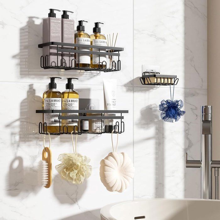 Étagère de Douche 3PCS Étagère Accessoires Salle de Bain sans Perçage - avec Crochet - Acier inoxydable