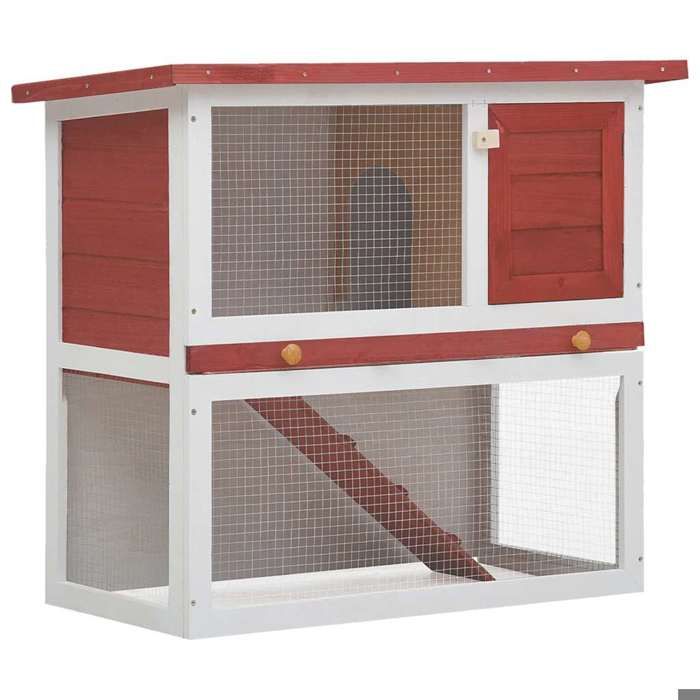 Clapier dextérieur - Maison Exclusive - 1 porte - Rouge et blanc - Bois sapin massif