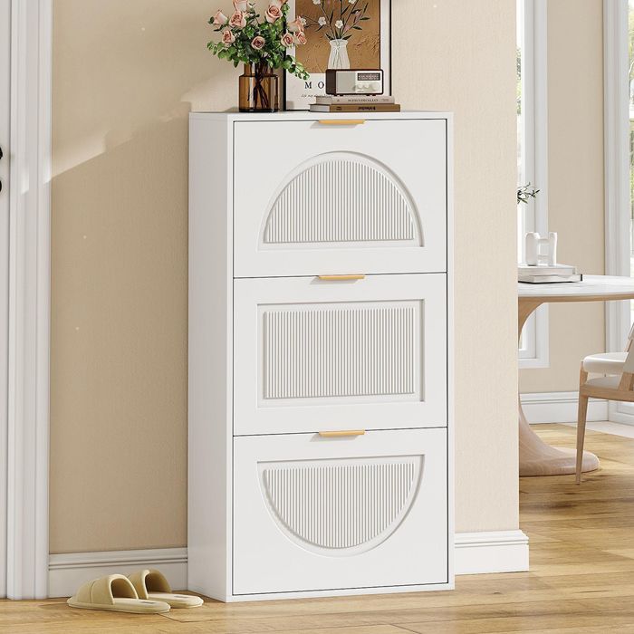 Meuble à chaussures - 60x24x114 cm - Blanc - 3 portes - Anti-basculement