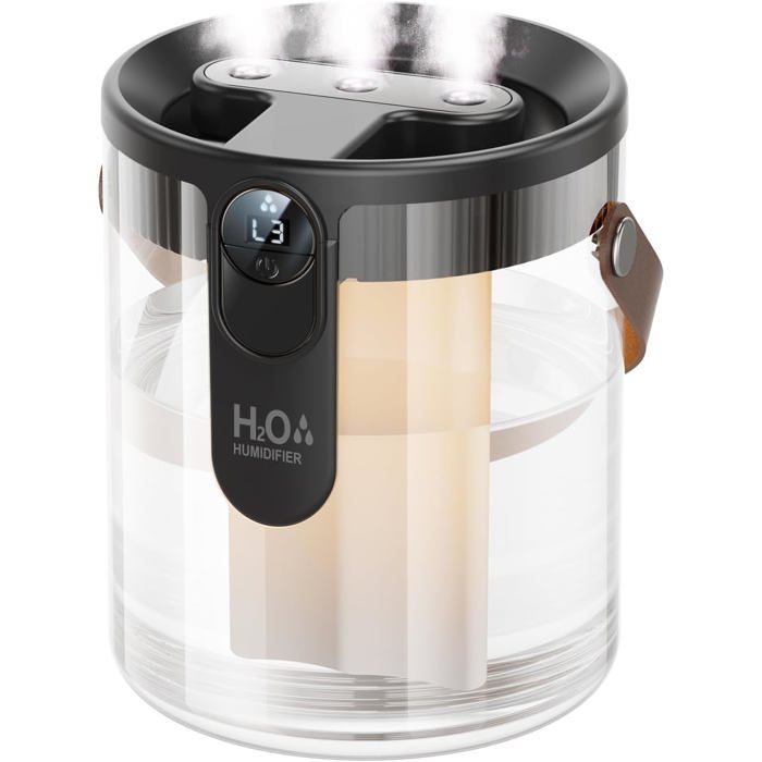 Humidificateur portable rechargeable avec veilleusehumidificateur à vapeur froide de 1.4L3 niveaux de réglage de la vapeur (gris)