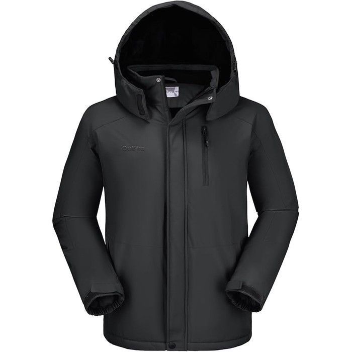 Veste de ski homme noire S imperméable coupe-vent isolante polaire doublure chaude 4 poches zippées capuche détachable randonnée