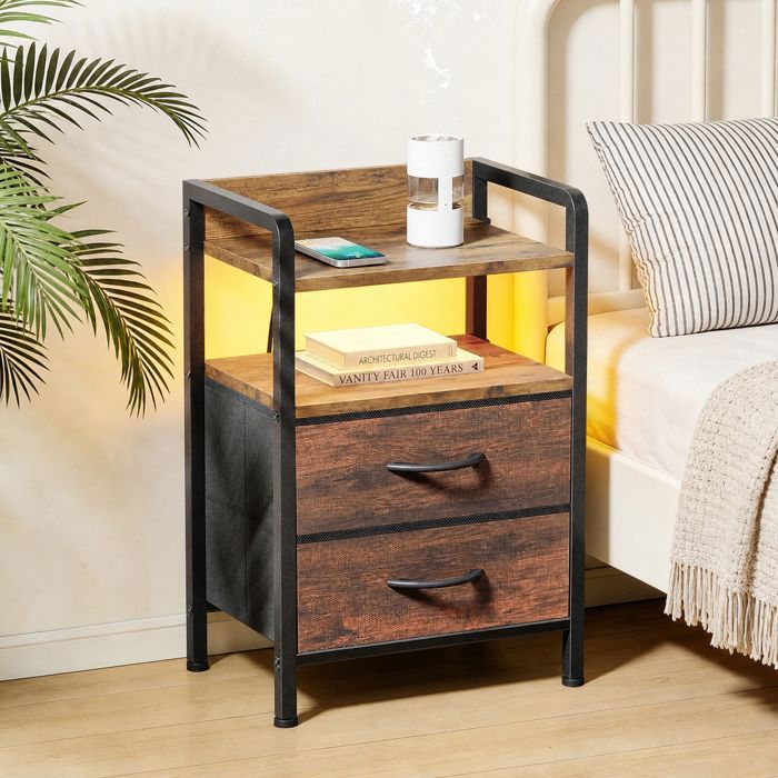 Buffet Table dappoint de terrasse avec 2 tiroirs en tissu étagère ouverte pour chambre salon chambre appartement Marron