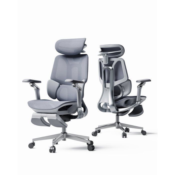Hbada E3 Pro Édition 2026 Chaise de Bureau Ergonomique Support Lombaire Dynamique 3 Zones Accoudoirs 720°(Gris avec Repose-Pieds)