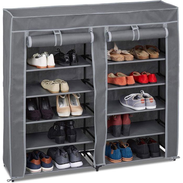 Meuble À Chaussures Tissu 12 Compartiments 36 Paires Housse Amovible Hlp 107 X 115 X 30 Cm Anthracite