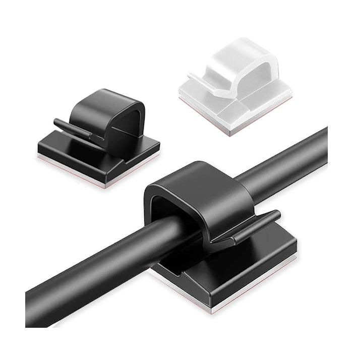 Attaches-câbles adhésives 50 pièces clips noirs fixation sans outil pour bureau et maison