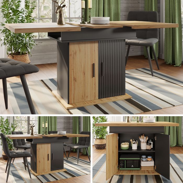 Zitty Table à manger extensible table de cuisine pour 4 à 6 personnes 110-140x80cm MDF et Métal Noir et Naturel