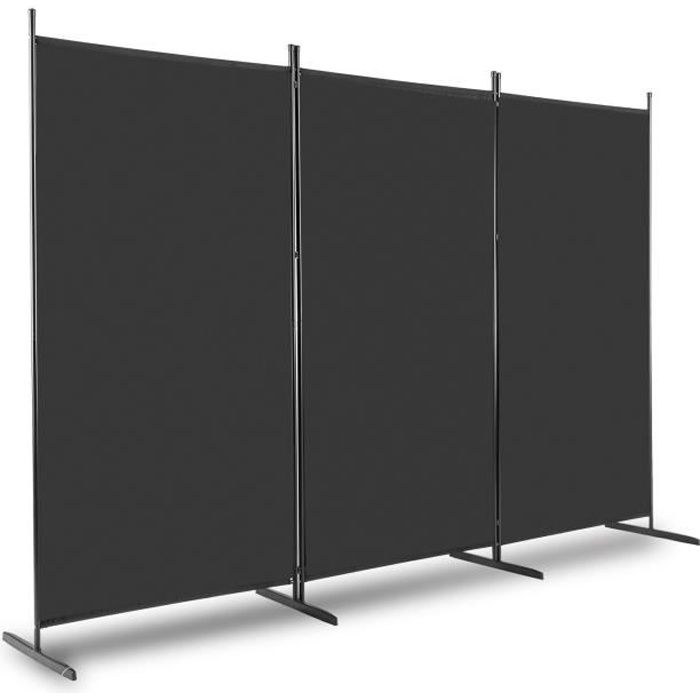 Paravent 3 Panneaux Pliable sur Pied, 261 x 180cm, confidentialité partition , Noir