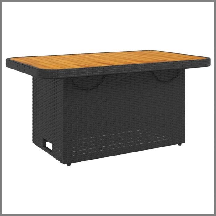 Table de jardin noir 90x55x71 cm résine tressée et bois acacia -BK368275 (PLA)