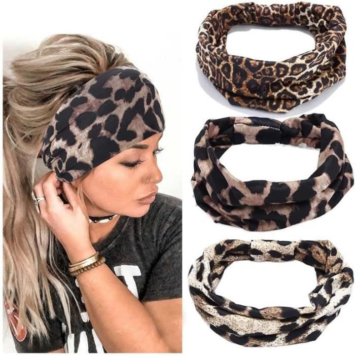 Lot De 3 Bandeaux élastiques Cheveux Léopard Clair - 1 Cm De Large, Circonférence 38 Cm, Neuf