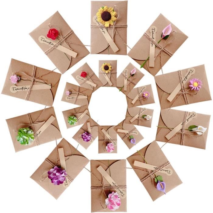 RXKFIGX 8 Pièces Cartes De Vœux Rétro Avec Fleurs Séchées