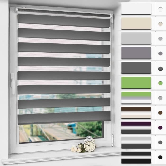Store Enrouleur Jour Nuit Sans Perçage Sur Mesure – Tissu Duo 27 Couleurs, Largeur 30-129 Cm, Hauteur 120/150/220 Cm