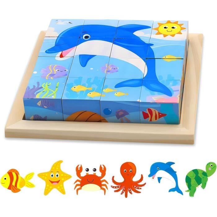 Puzzle 3D en Bois - Montessori - Animaux - 6 en 1 - 16 pièces - Pour ...