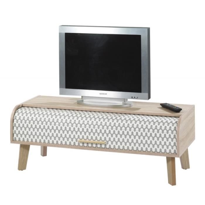 meuble tv vintage chêne 1 rideau - vagues grises 810 - l 114 x l 45 x h 41.6 cm