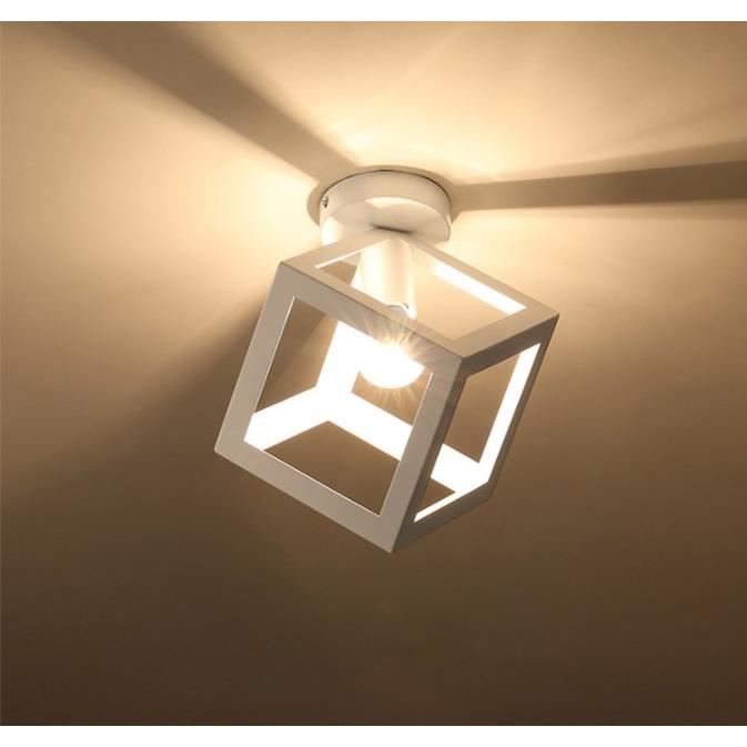 MOGOD Plafonnier forme Carré design Moderne Lampe de Plafonde en Fer Blanc E27 16CM pour Cuisine Bar Couloir