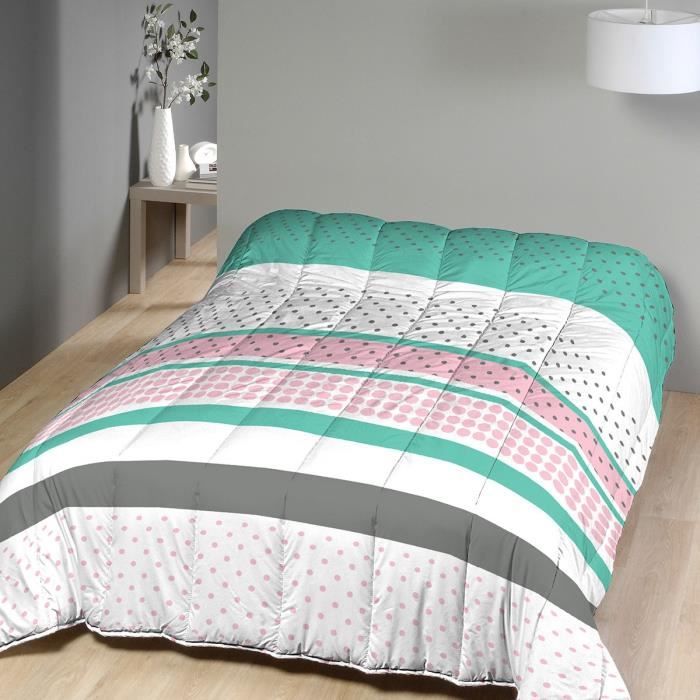 Couette Imprimee 240x260 Cm Points Vert Gris Rose Blanc Cdiscount Maison