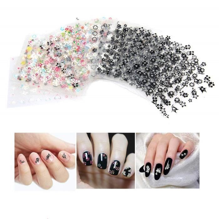 50 Feuilles Stickers Ongle,Autocollant Design 3D Couleur Mixte