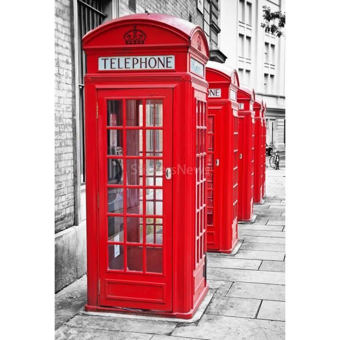 Autocollant Mural 3D Cabine Téléphonique Londres - PVC Adhésif, 38,5x200 Cm, Décoration Porte Ou Mur