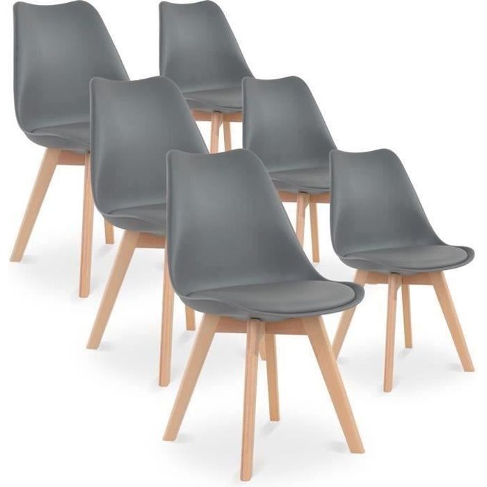 Catherina Lot De 6 Chaises Scandinave Pieds Bois Gris Achat Vente Chaise Cdiscount