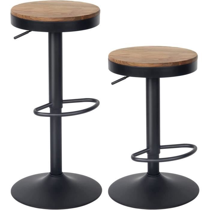 Tabouret Rond Tabourets de Bar - YOUTASTE - Lot de 2 - Siège Rond en Bois - Cadre ...