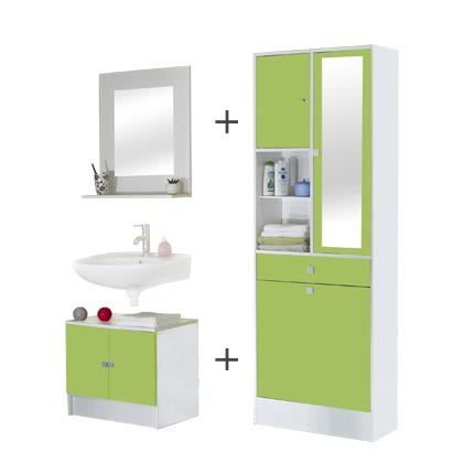 Ensemble Meubles Salle De Bain Coloris Blanc Et Vert Pomme Achat