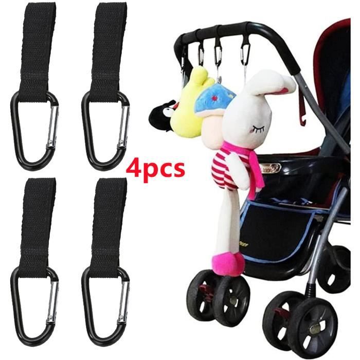 Crochet Poussette, LYHURK 2 Pièces Crochets Pour Attache Poussette Mousqueton Accroche, Attache Sac A Langer Poussette Universel Sac A Langer Pour Suspendre Les Sacs Et Faire Les Courses (Noir