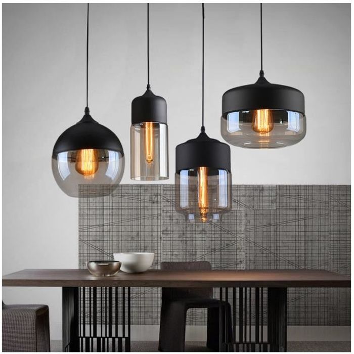 moderne 4pcs lustre suspension industrielle suspendus en verre pendentif lampe e27 led loft cdiscount maison