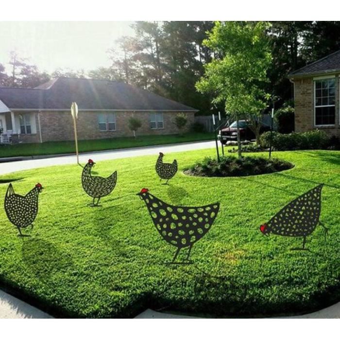Décoration De Plancher De Pelouse De Jardin dart De Yard De Poulet,Ornements de Pelouse Extérieure 5Pcs Poule Réaliste 2021,Art de Cour de Poulet 